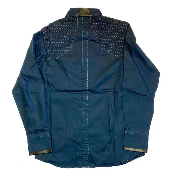 Platini Men’s Military Button Down Shirt w/ Faux Leather & Paisley Trim Size M - Picture 2 of 14